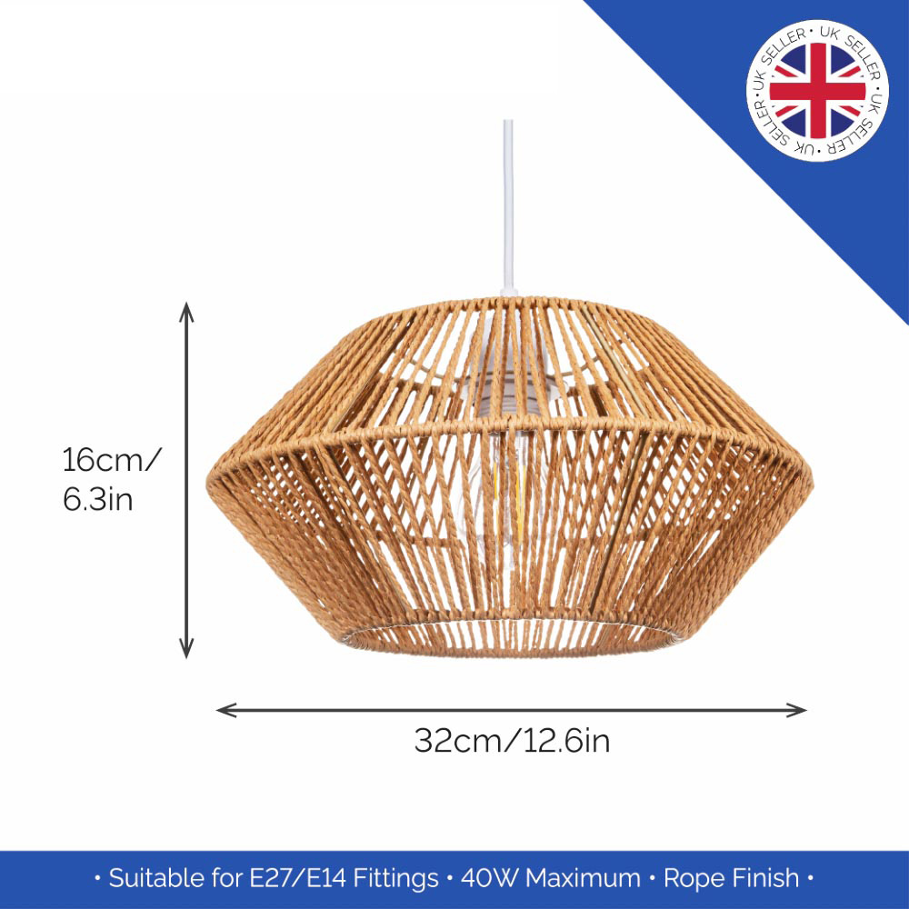 Happy Homewares Natural Brown Paper String Easy Fit Pendant Shade Image 6