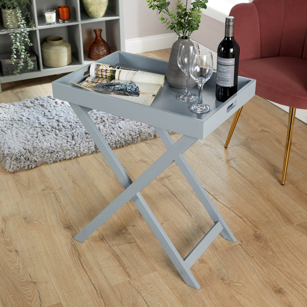 Home Source Alpine Grey Portable Butlers Tray Table Image 4