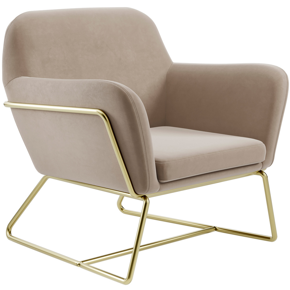 Charles Brushed Gold and Beige Velvet Armchair Image 2