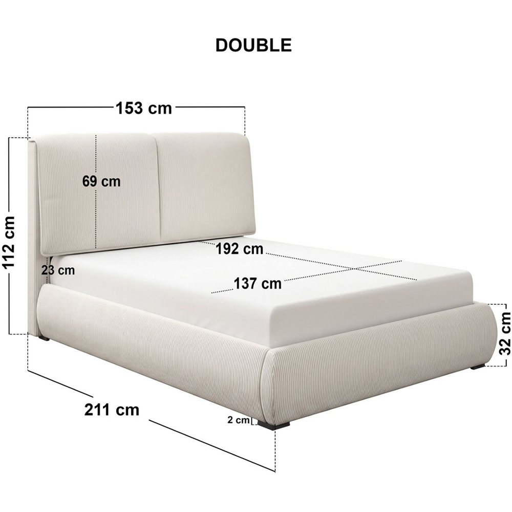 SOLACE+CO Lydia Beige Double Cord Ottoman Bed with Plush Padded Headboard Image 7