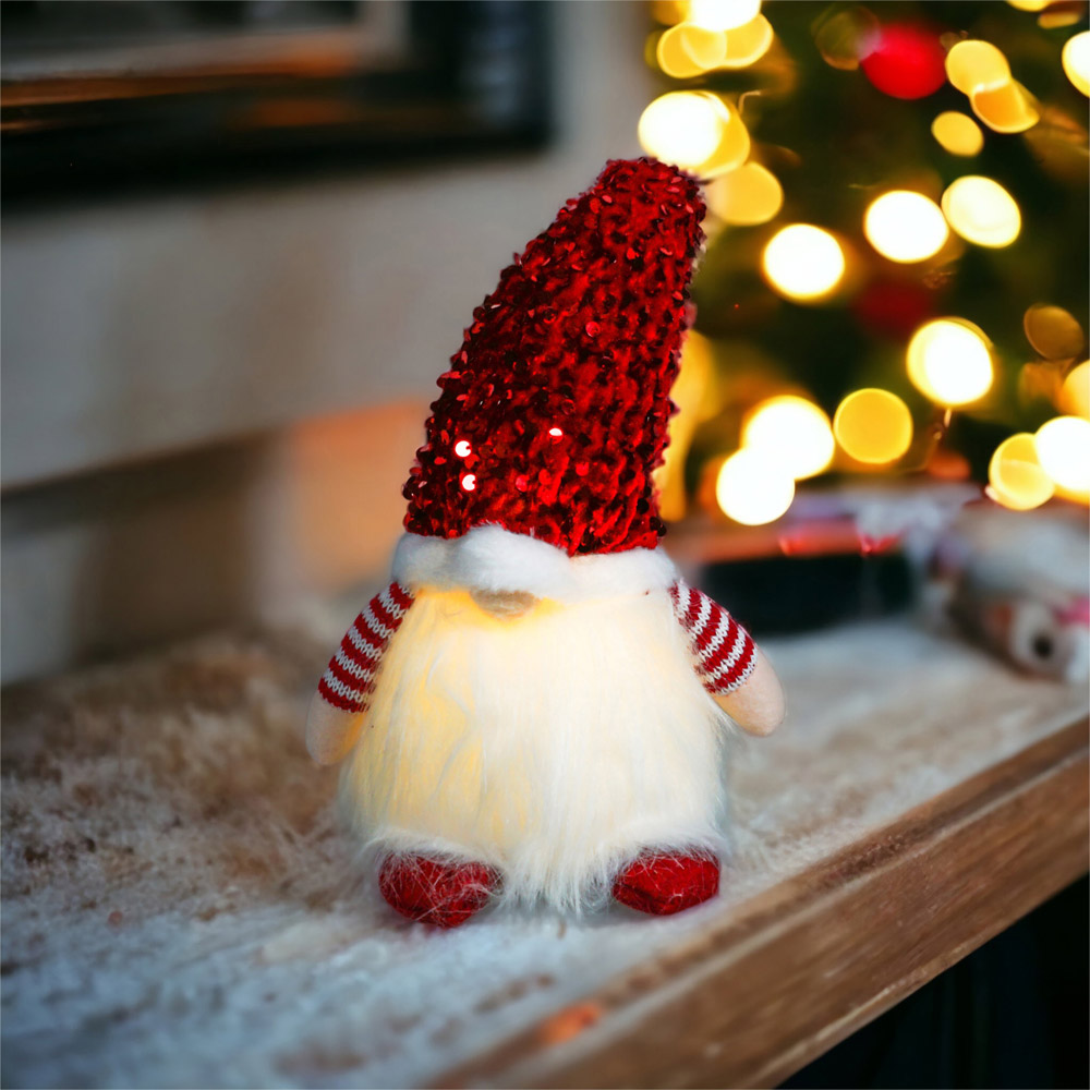 Xmas Haus Red Sequin Hat Light Up Gonk Christmas Decoration 20cm Image 2