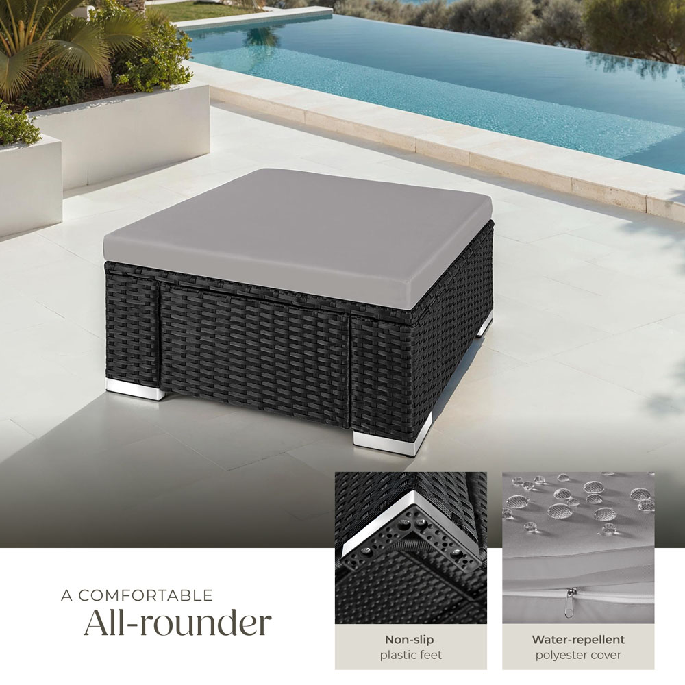 tectake Bitonto Black and Grey Polyrattan Footstool Image 4