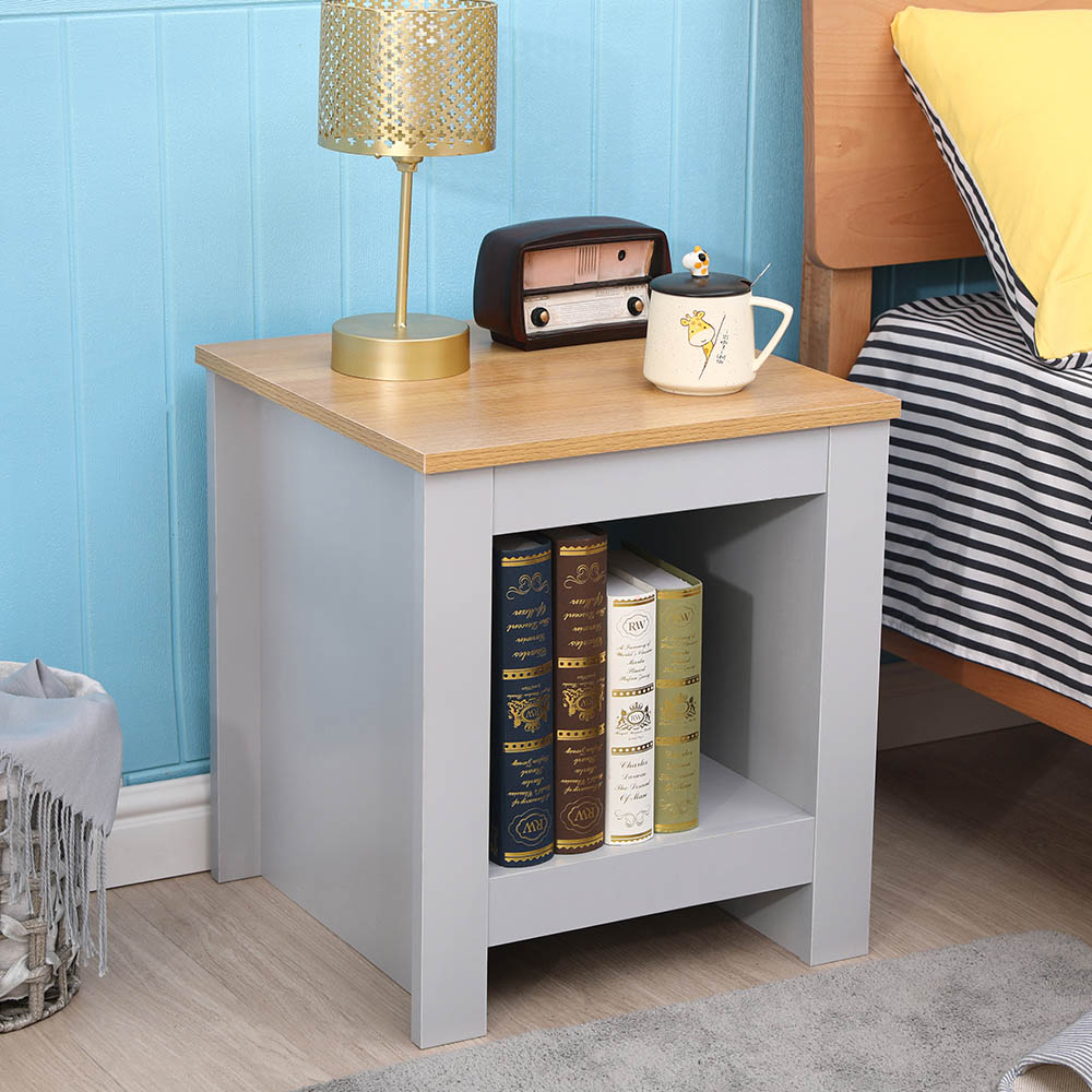 FurnitureHMD Single Shelf Grey and Oak Effect Wooden Side Table Image 8