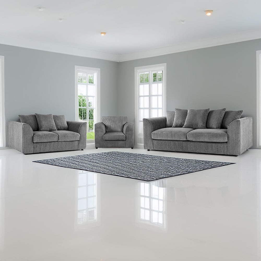 Luxor 6 Seater Grey Jumbo Cord Scatter Back Sofa Suite Image 1
