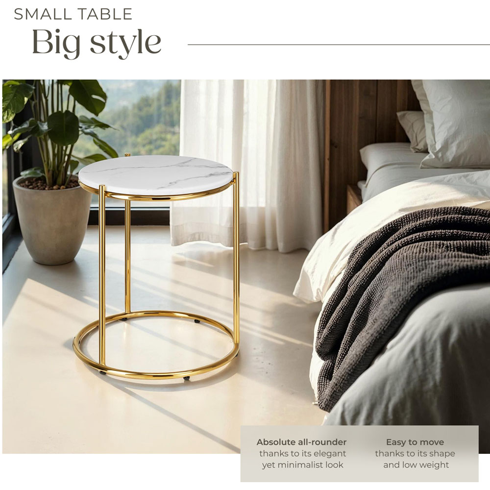 tectake Side Table Ellsa White and Gold Marble Top Side Table Image 3