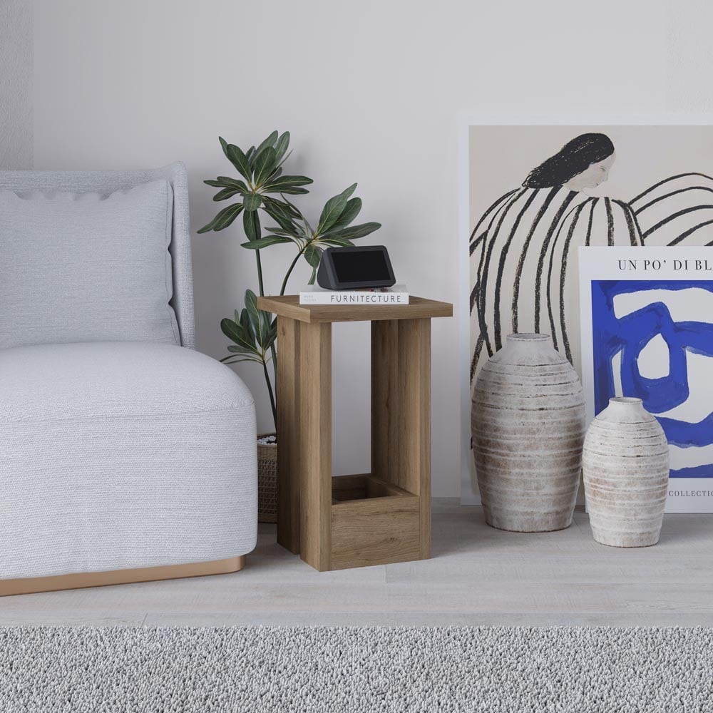 Decortie Tasos Single Shelf Dark Oak Effect Minimalist End Table Image 5