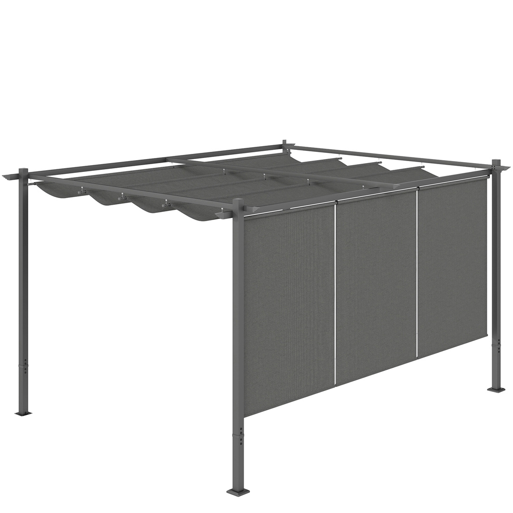 Outsunny 3 x 4m Grey Metal Pergola with Retractable Roof and Roller Shade Image 2