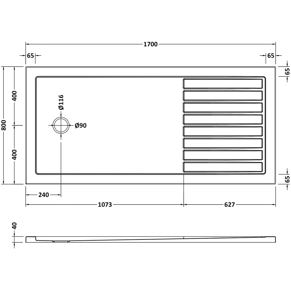 nuie White Slip Resistant Walk In Shower Tray 1700 x 800mm Image 2