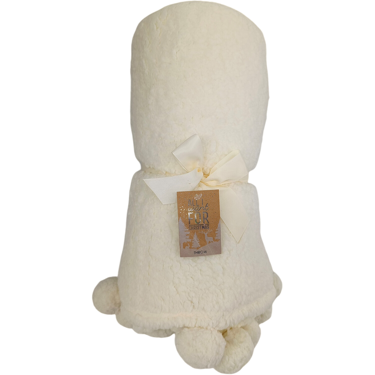 Pom Pom Sherpa Throw - White Image 2