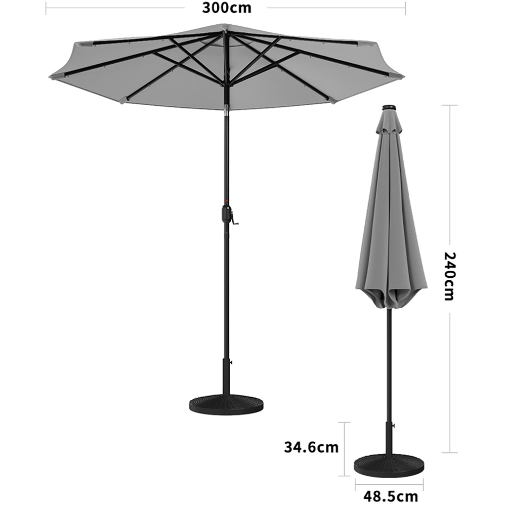 Living and Home Light Grey 24 LED Crank Lift Garden Parasol with Resin Base 3m Image 7