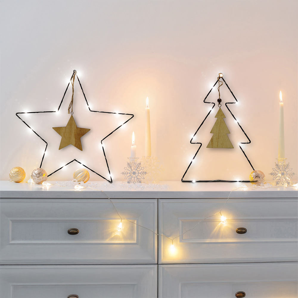 St Helens LED Metal Christmas Tree Decoration with Wooden Centre Image 7