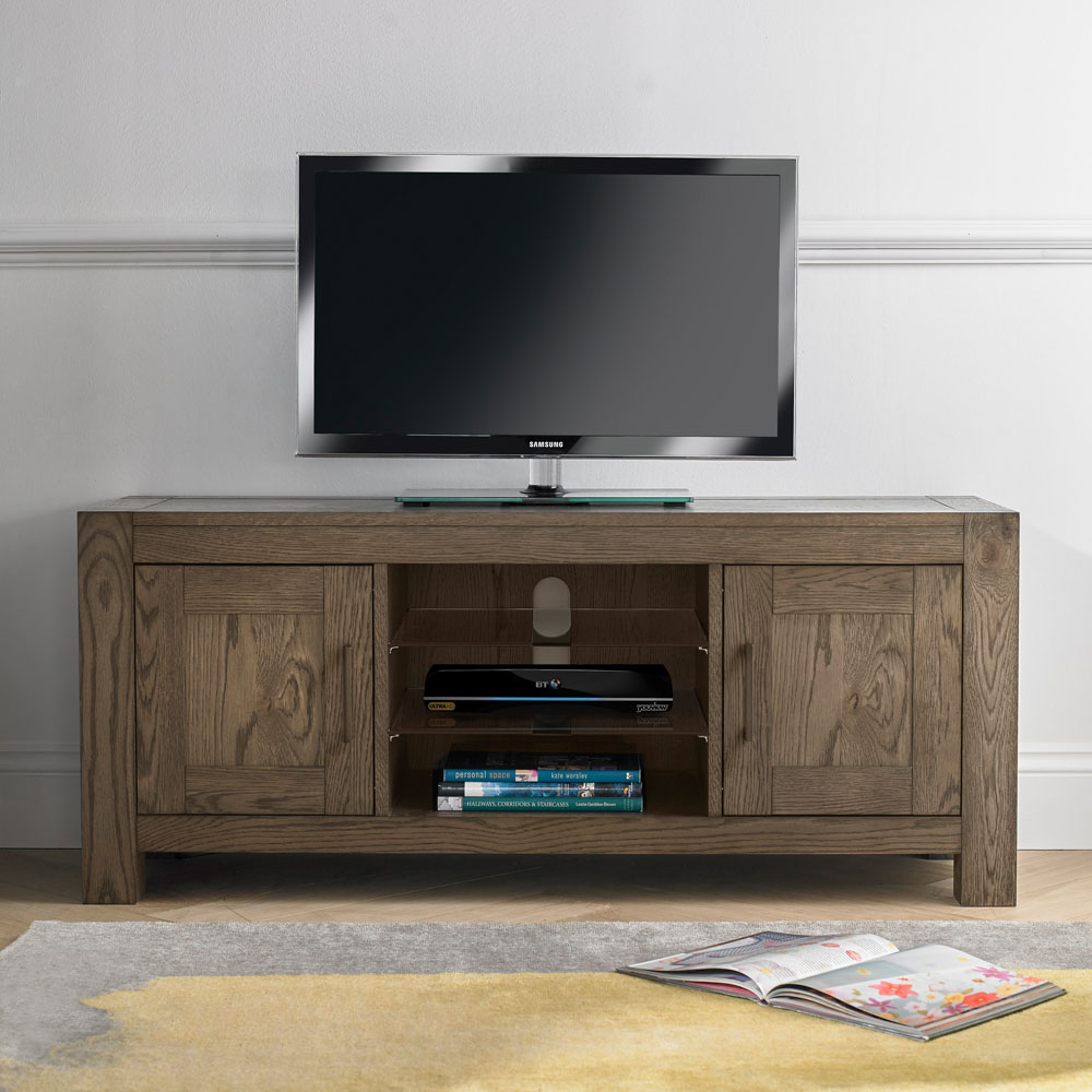 Bentley Designs Turin 2 Drawer 3 Shelf Dark Oak TV Unit Image 4