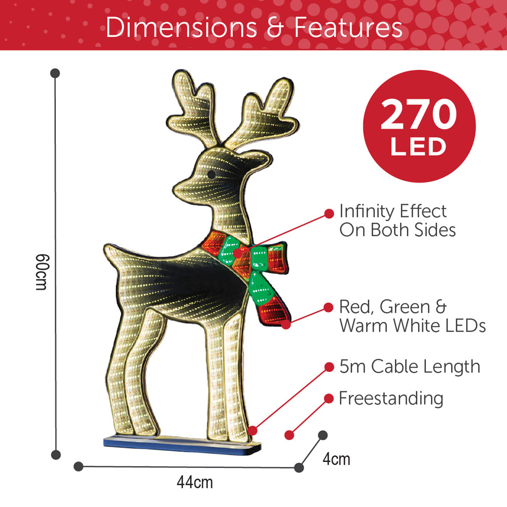 The Christmas Workshop LED Reindeer Man Infinity Light Xmas Decoration 60cm Image 9