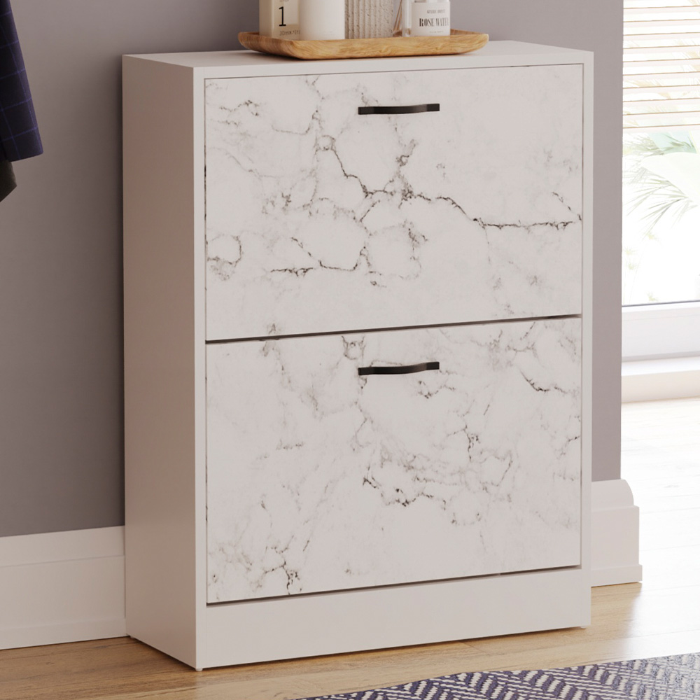 Vida Designs 2 Drawer White Marble Shoe Cabinet Image 1