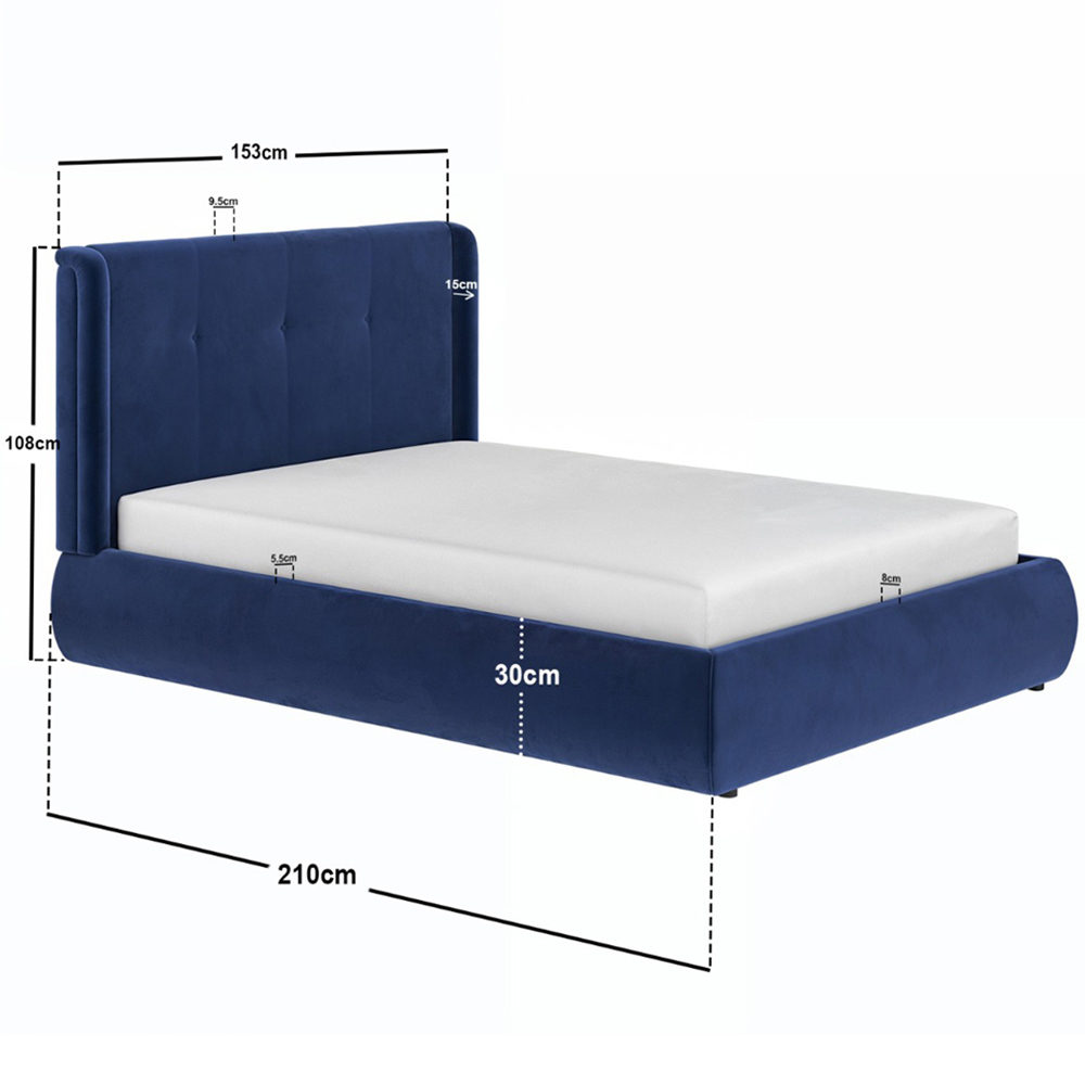 Solace+Co Monte Double Midnight Velvet Ottoman Bed with Winged Button Headboard Image 8