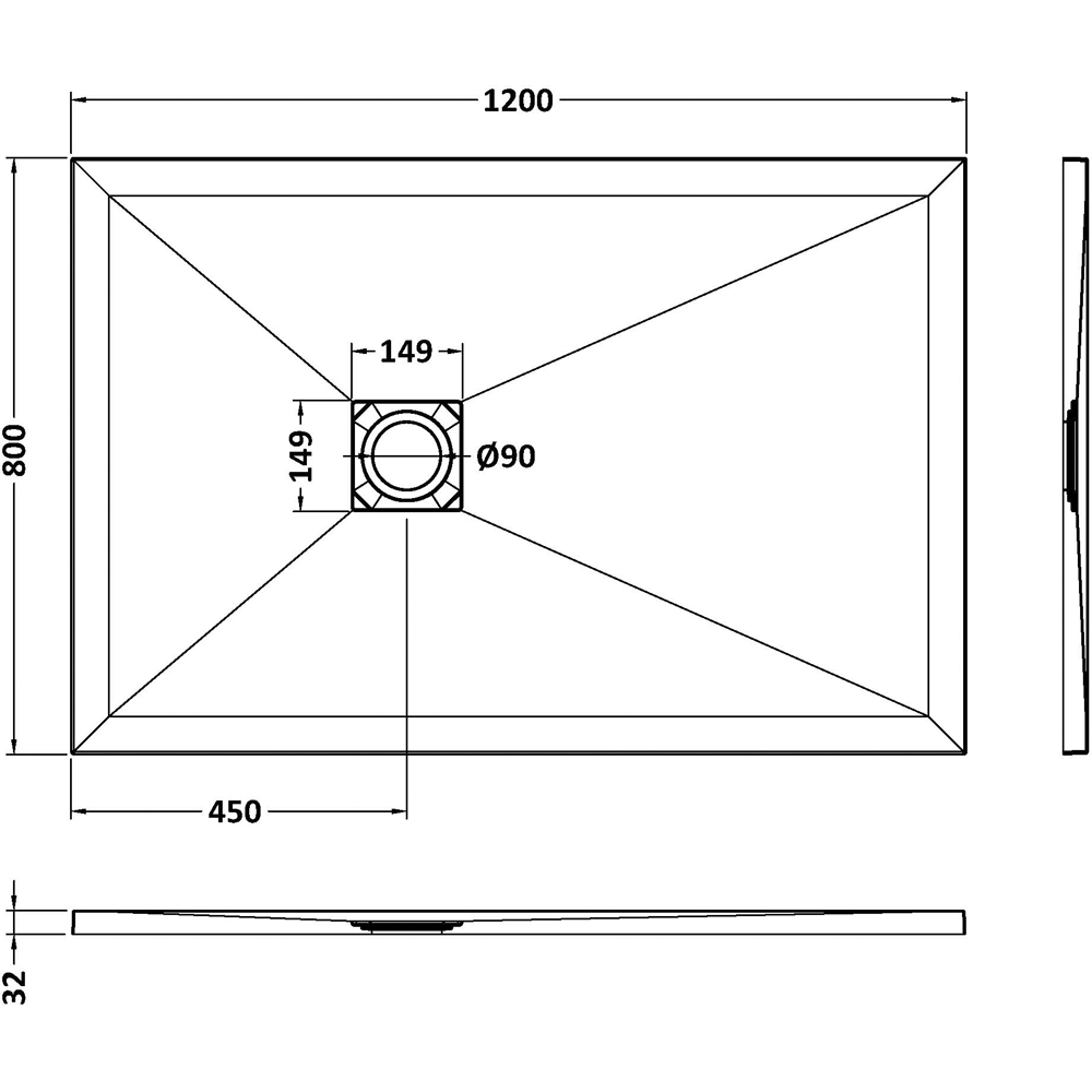 nuie Slate White Rectangular Shower Tray 1200 x 800mm Image 2