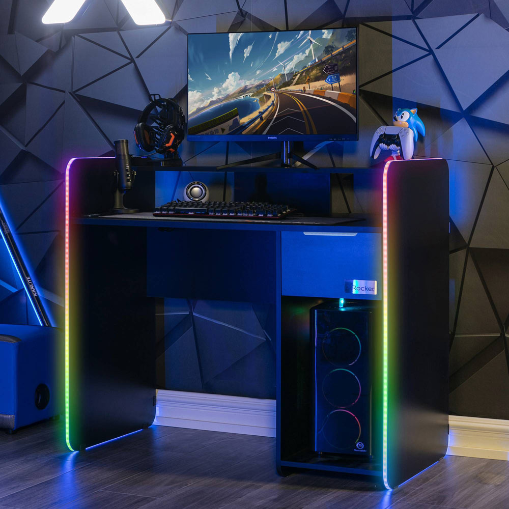 X Rocker Electra Single Drawer 2 Shelf RGB Gaming Desk with Wireless Charging Black Image 2