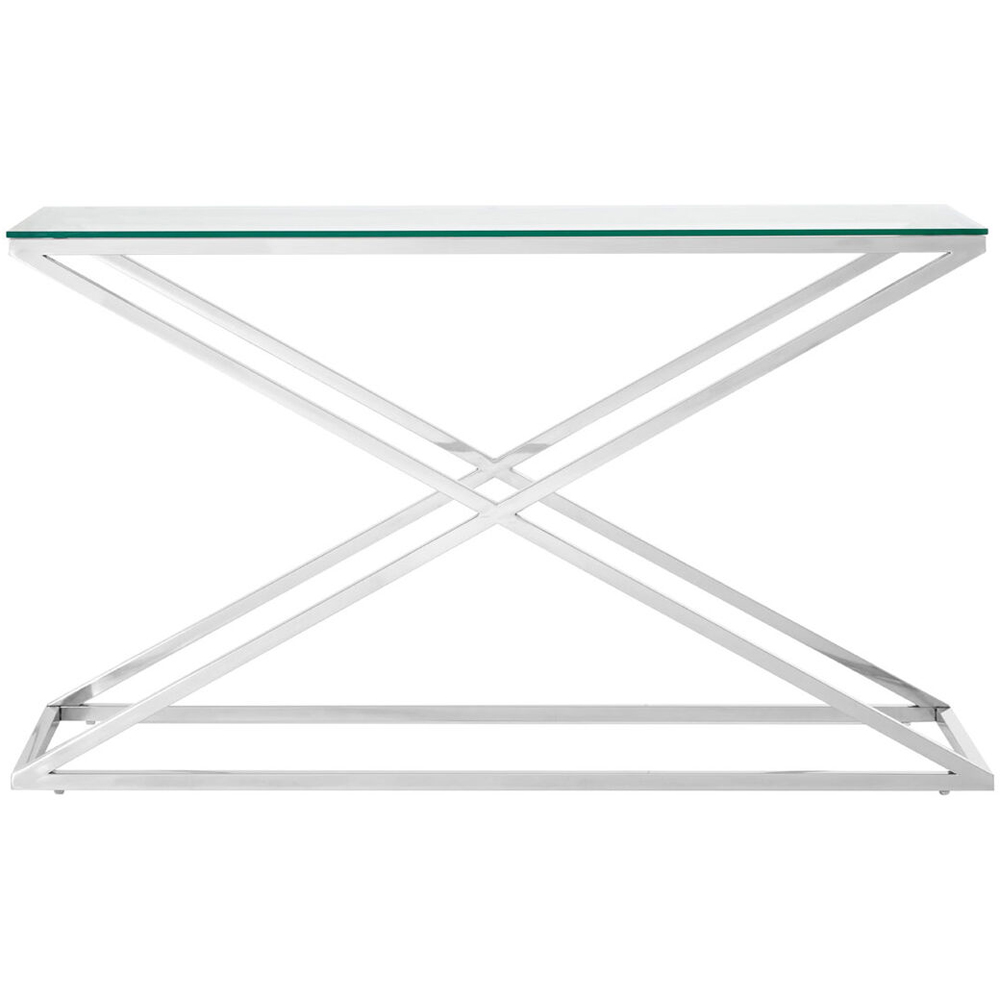 Premier Housewares Montril Glass Top Console Table with Stainless Steel Criss Cross Base Image 2