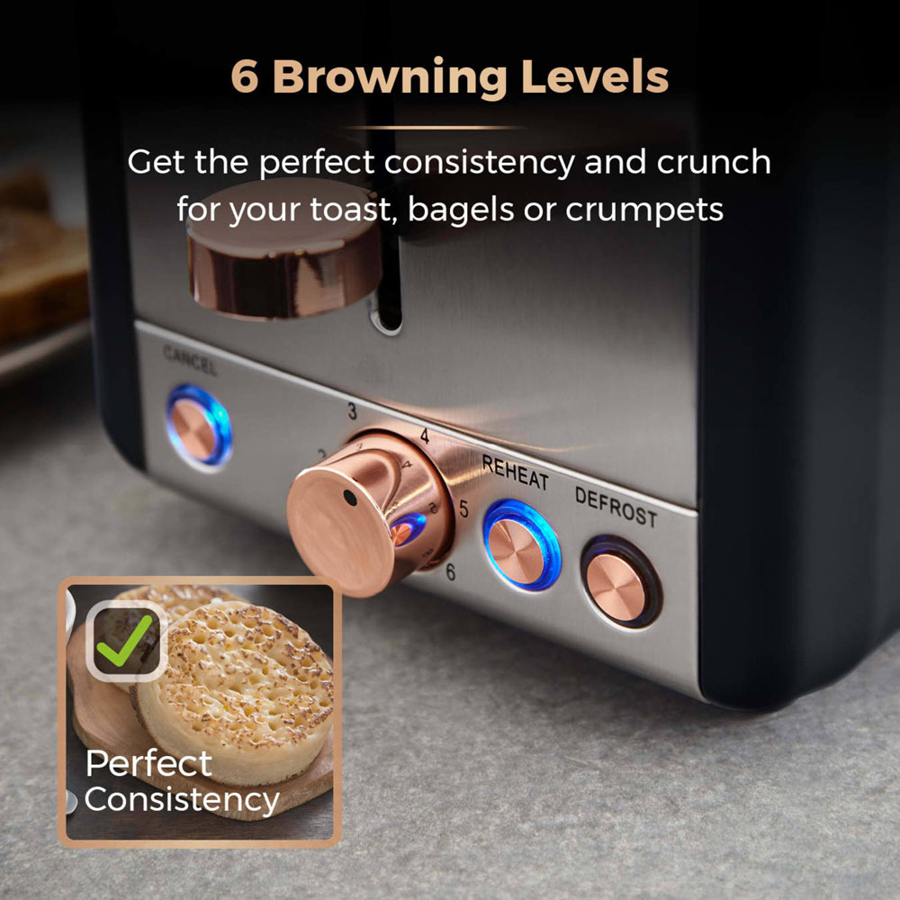 Tower Cavaletto T20036RG Black 2 Slice Toaster Image 7