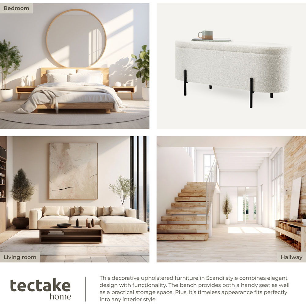 Tectake Lanja 2 Seater Cream Upholstered Storage Bench Image 5