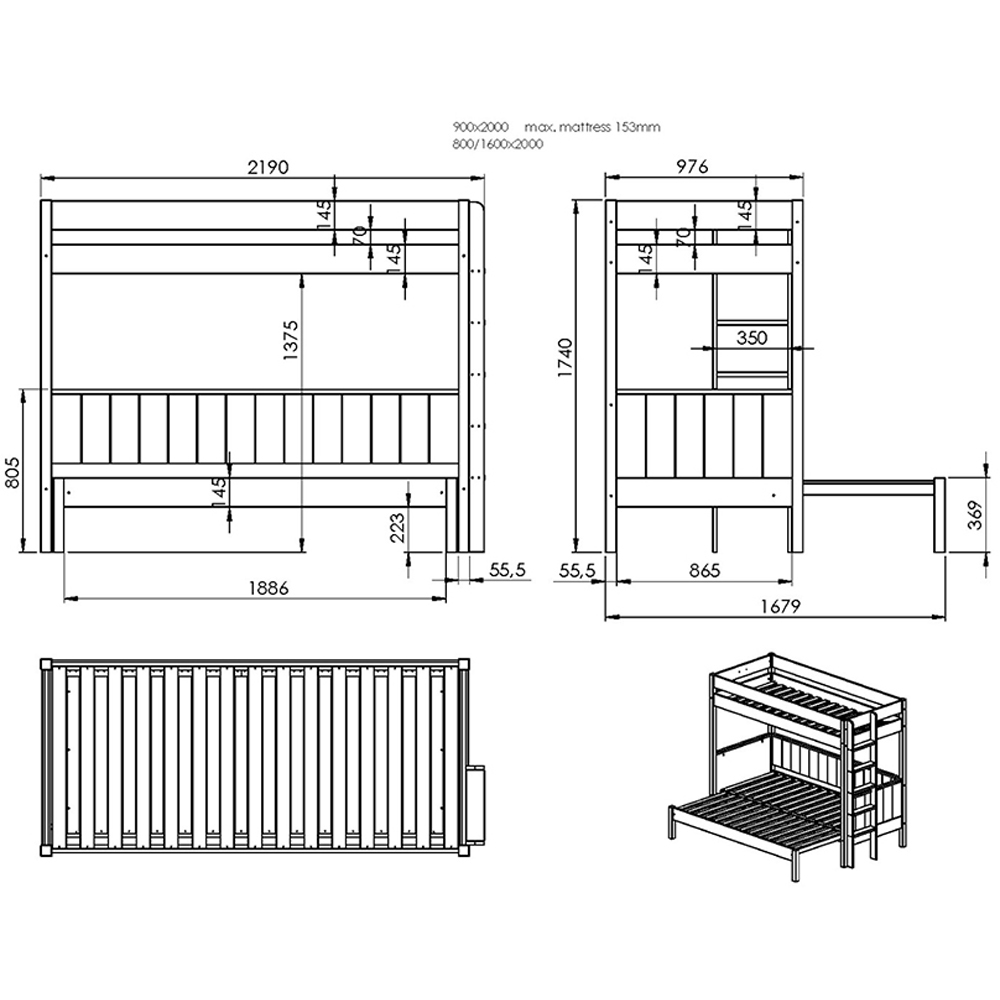 Noomi Arvid Single White Pull Out Bunk Bed Image 7