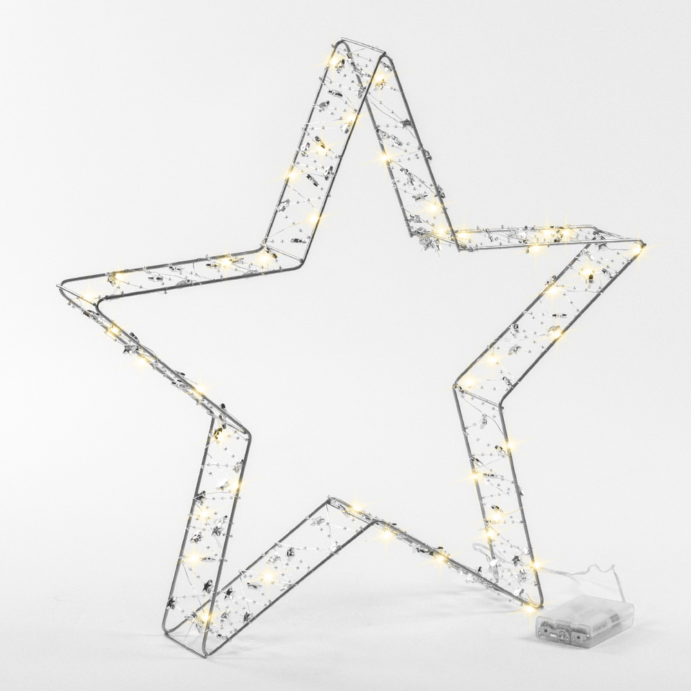 The Christmas Workshop 50 Warm White LED Light Up Metal Star Decoration with Reflective Beads 1.6ft Image 2