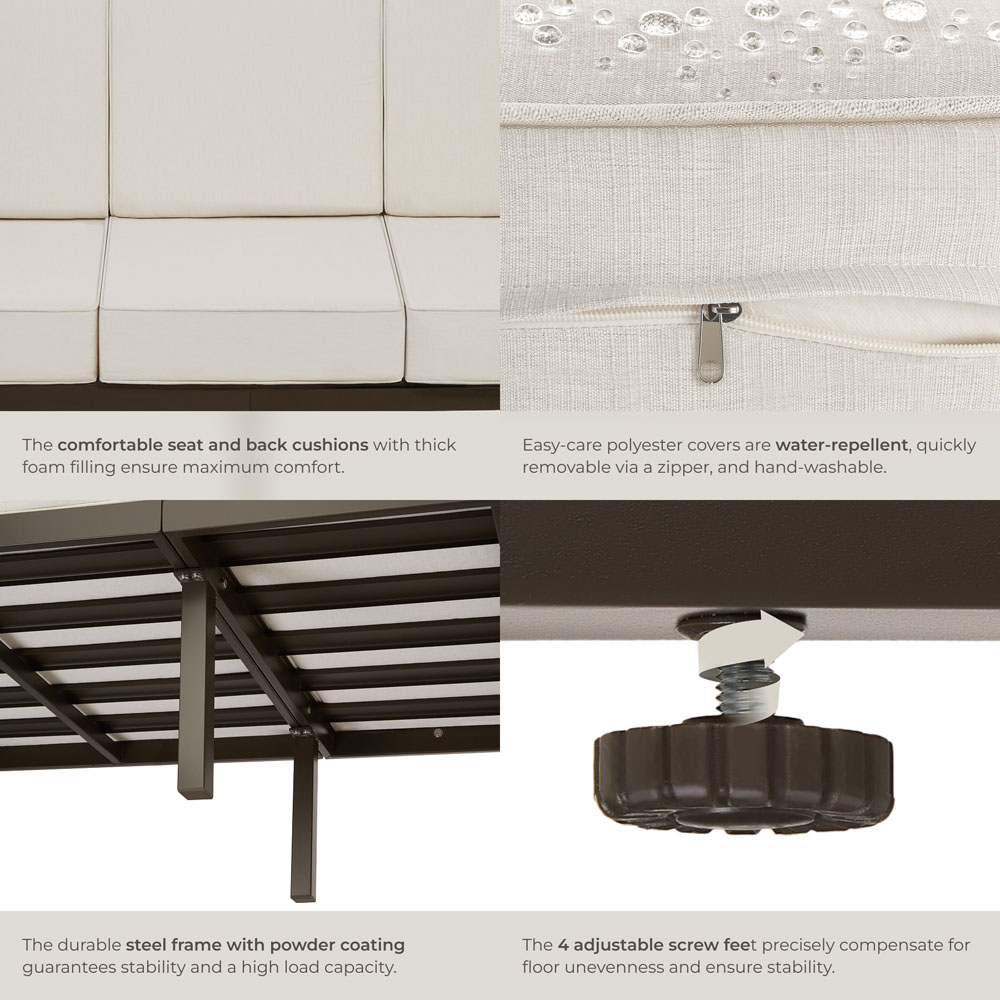 tectake Comosa 3 Seater Garden Sofa with Cushion Image 5