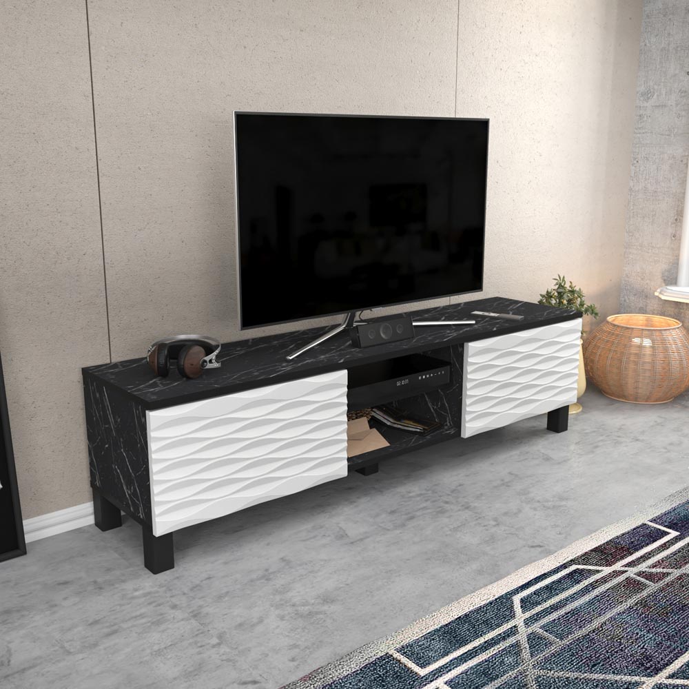 Decorotika Lukas 2 Door 2 Black Marble Effect and White TV Unit Image 5