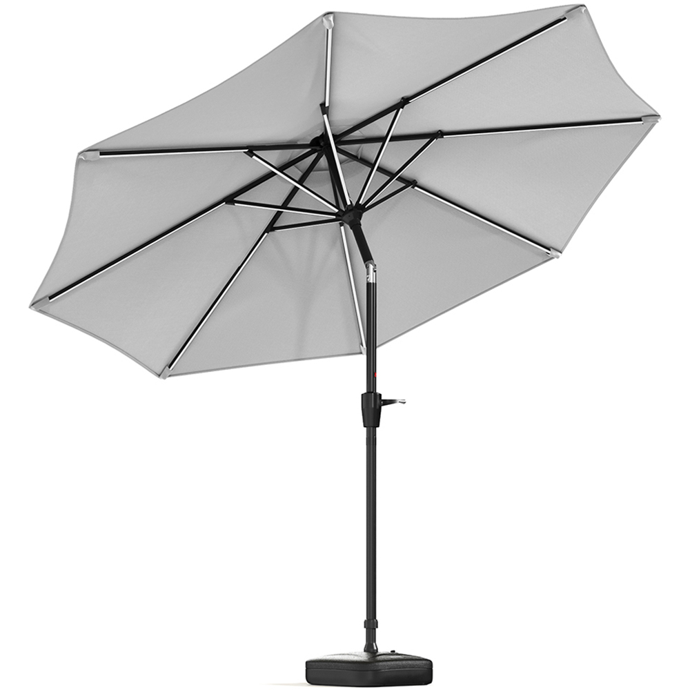 Living and Home Light Grey Solar LED Crank and Tilt Parasol with Fillable Base 3m Image 3