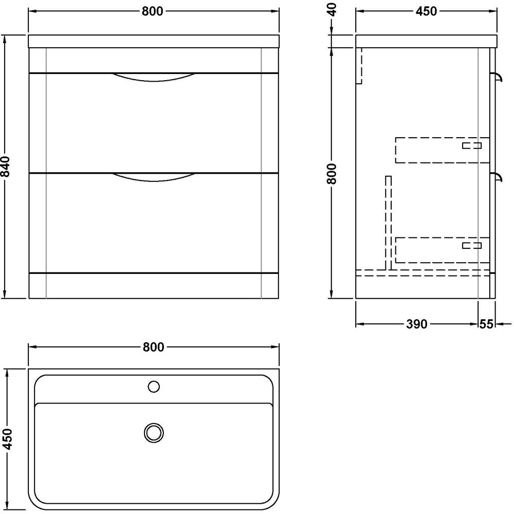 nuie Parade 2 Drawer Satin Green Floor Standing Vanity Unit and 1 Tap Hole Ceramic Basin 800mm Image 2