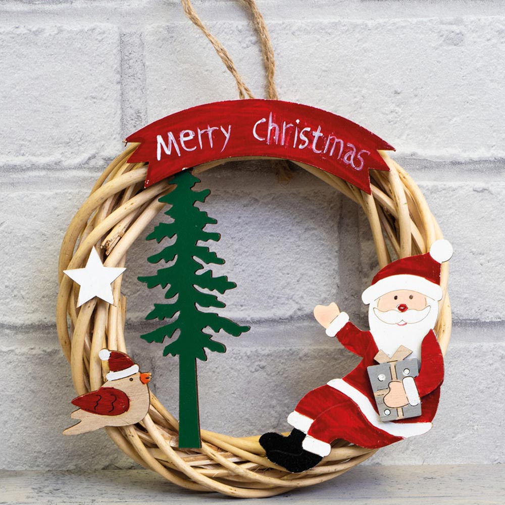 St Helens Santa Wicker Christmas Wreath Multicolour 15cm Image 3