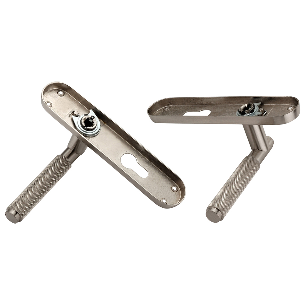 Spira Brass Connaught Satin Nickel Knurled Lever Door Handle with Euro Backplate 2 Pack Image 3