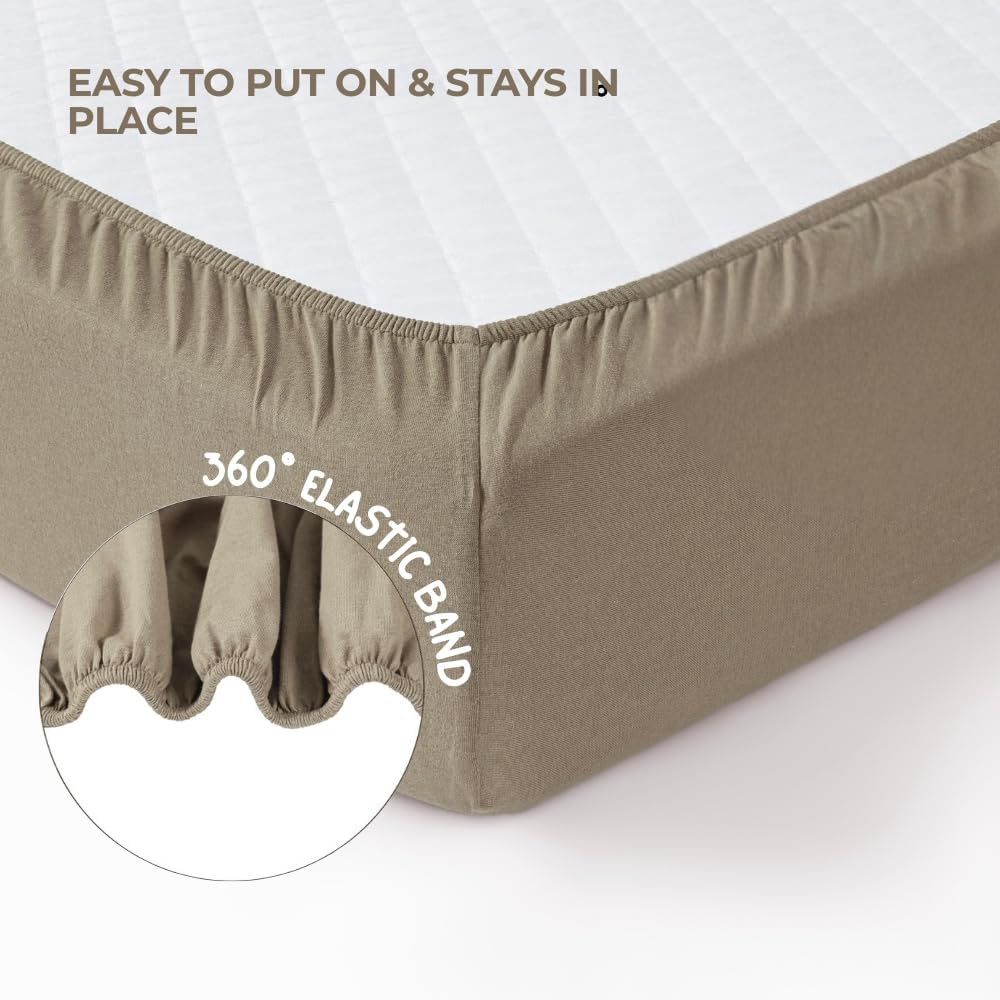 MHG Living Ecru and Brown Jersey Cotton Fitted Cot Bed Sheet 120 x 60cm 2 Pack Image 4