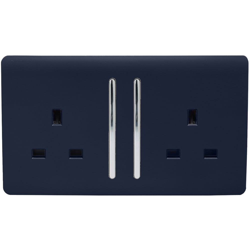 Trendi Switch 2 Gang 13amp Navy Blue Long Switched Plug Socket Image 1