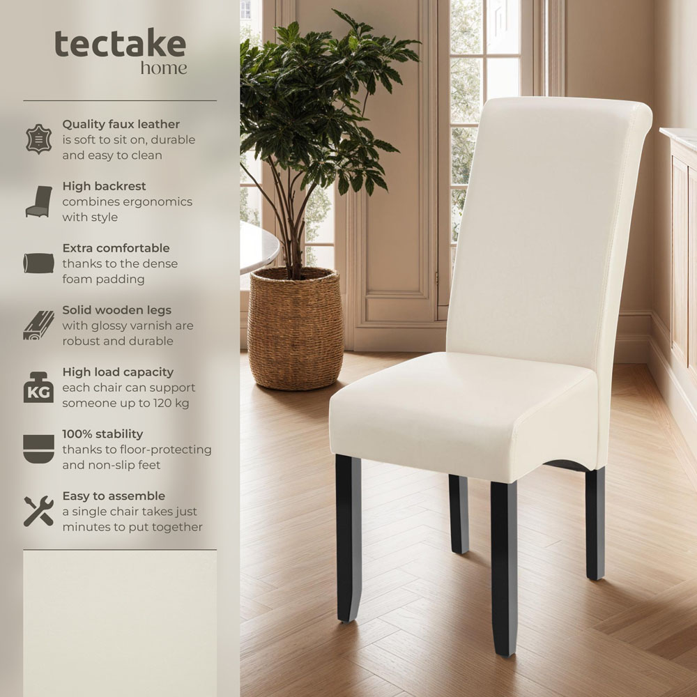 tectake Set of 6 Cream Faux Leather High Backrest Dining Chair Image 6