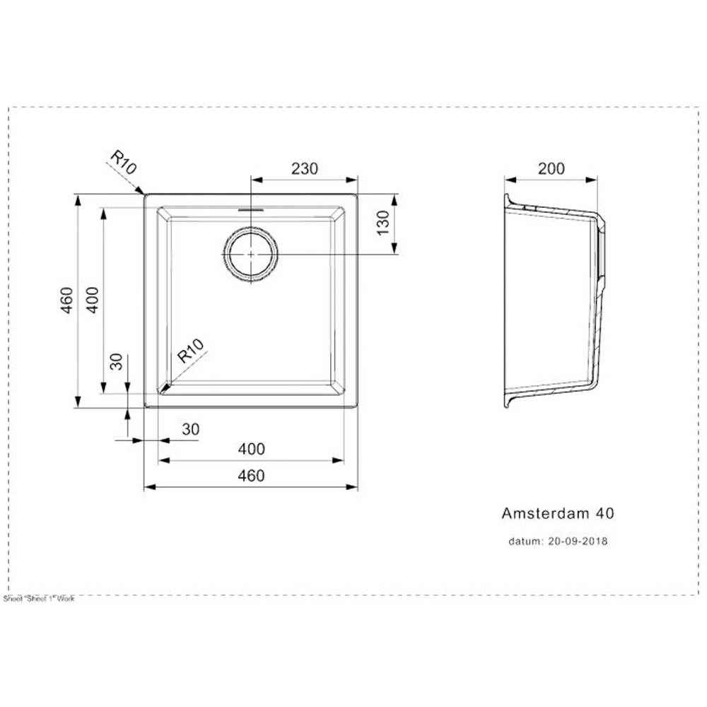 Reginox Amsterdam 40 GS Grey Silvery Single Square Bowl Granite Sink 460 x 460mm Image 3