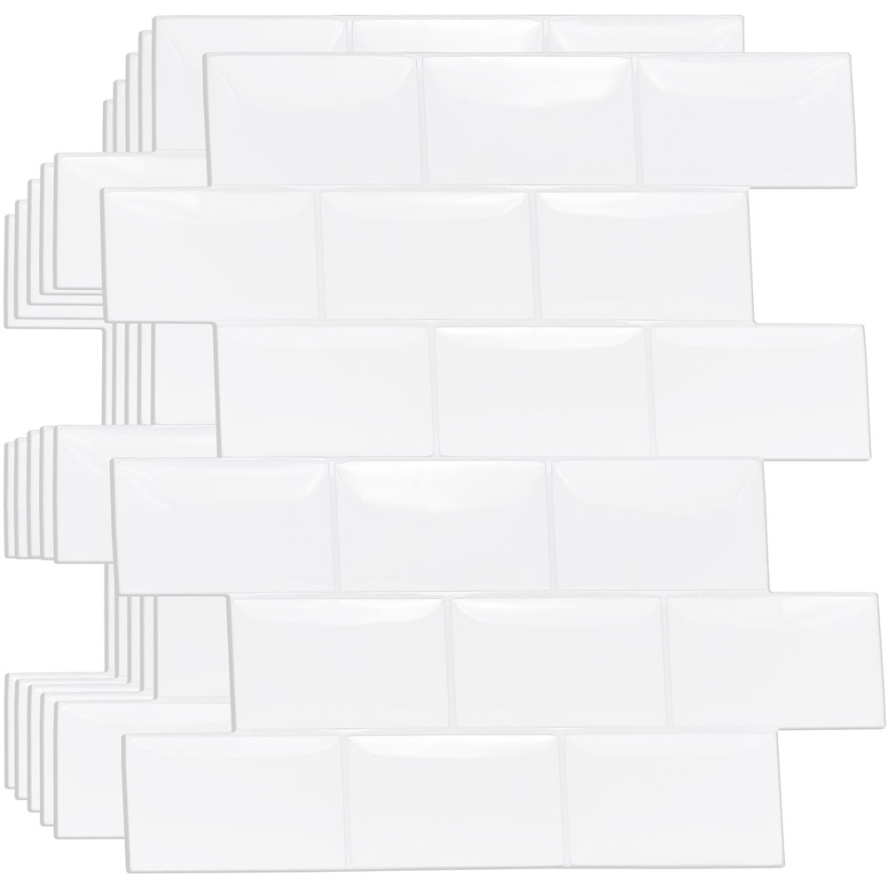 Wallplus Pure White Glossy Subway Metro Classic Brick 3D Wall Tile Sticker 30.5 x 15.4cm 80 Pack Image 2