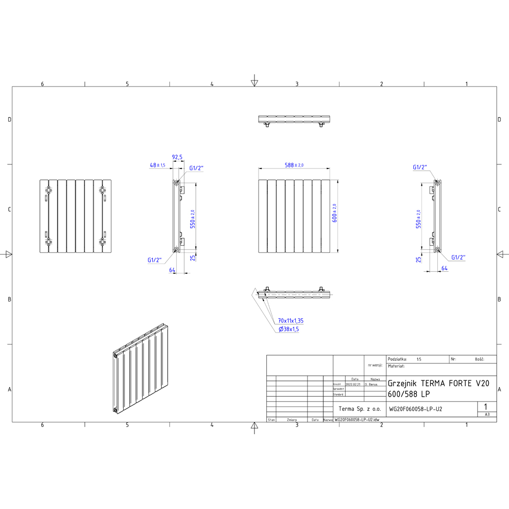 Terma Forte 2111 BTU White Double Panel Radiator 600 x 588mm Image 9