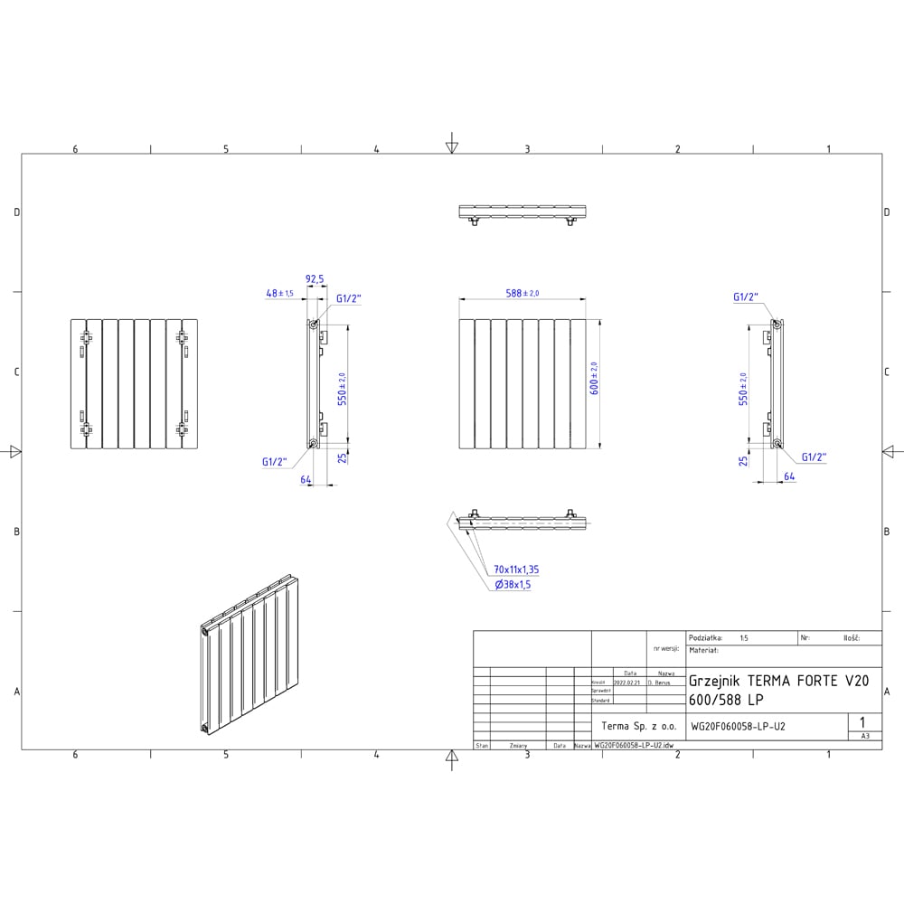 Terma Forte 2111 BTU Metallic Grey Double Panel Radiator 600 x 588mm Image 9
