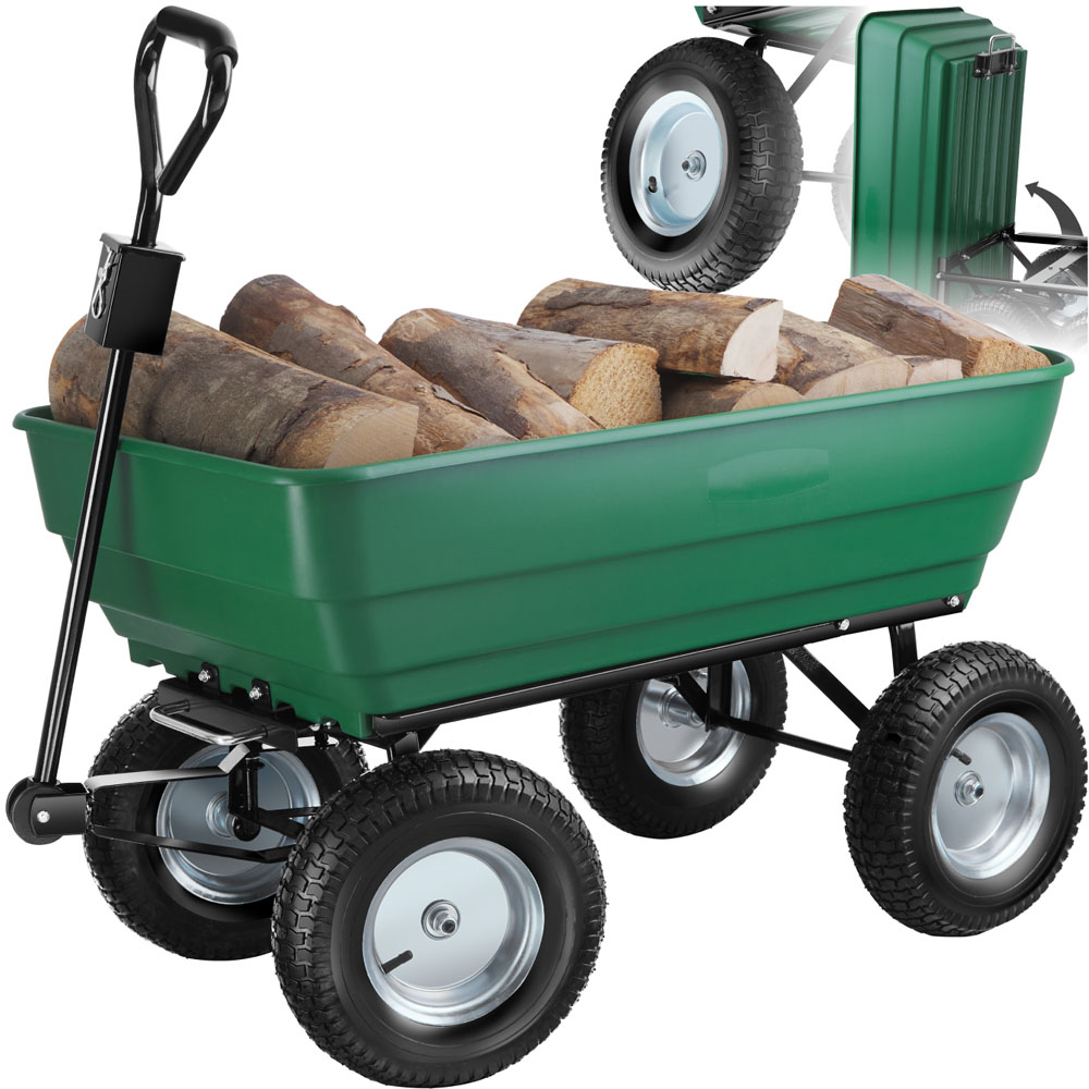 tectake Green Garden Trolley with Padded Handle 300kg Image 2