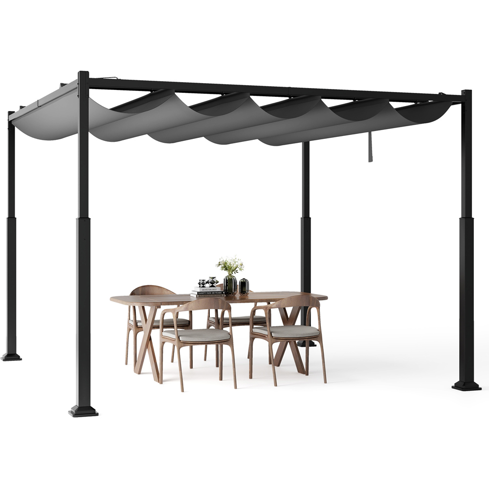 Costway Black and Grey Outdoor Pergola with Retractable Canopy 3.1 x 3.1m Image 3