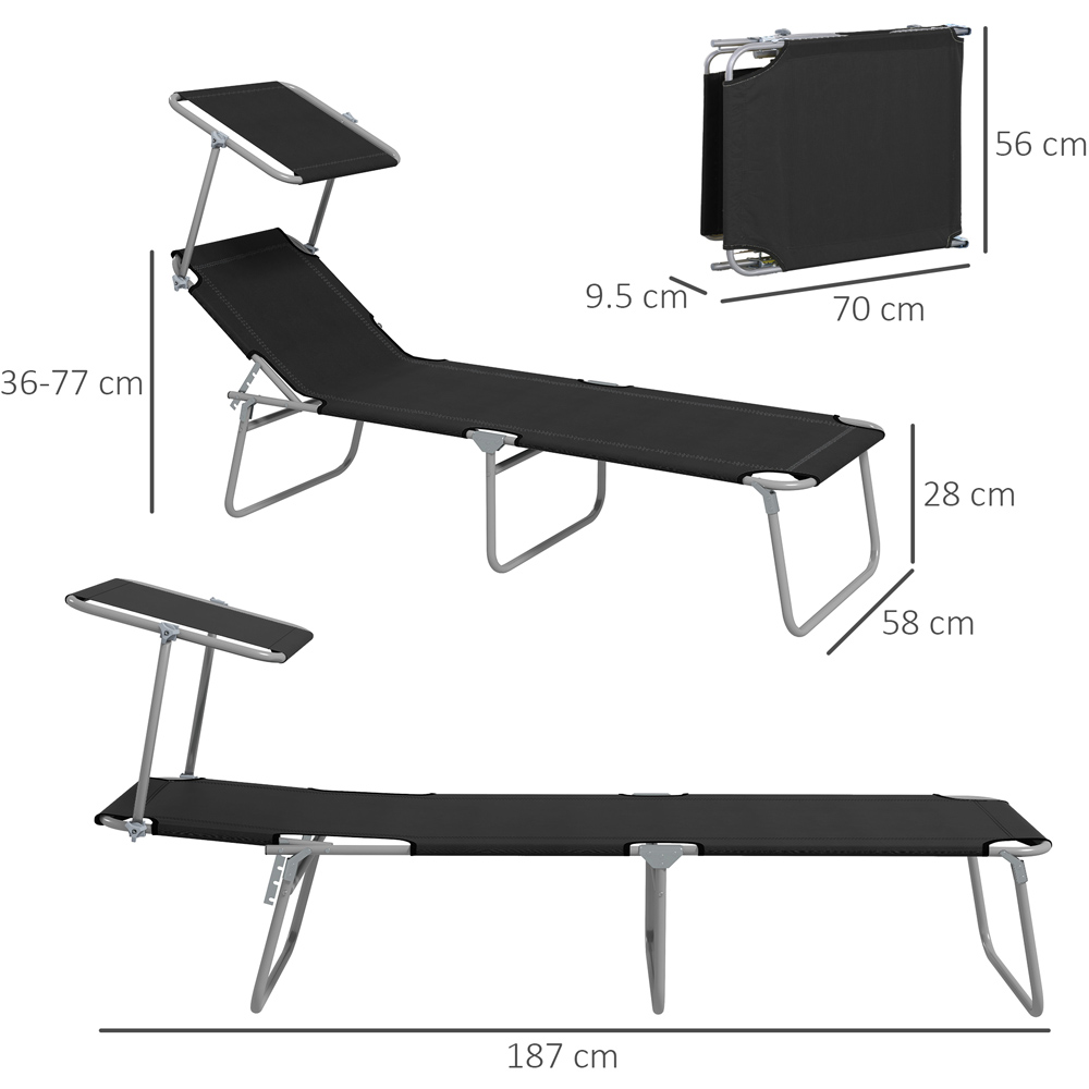 Outsunny Set of 2 Black 4 Level Adjustable Folding Sun Lounger with Sunshade Image 9