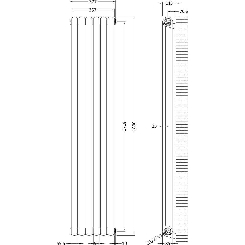 nuie Salvia High Gloss White Radiator 1800 x 383mm Image 3