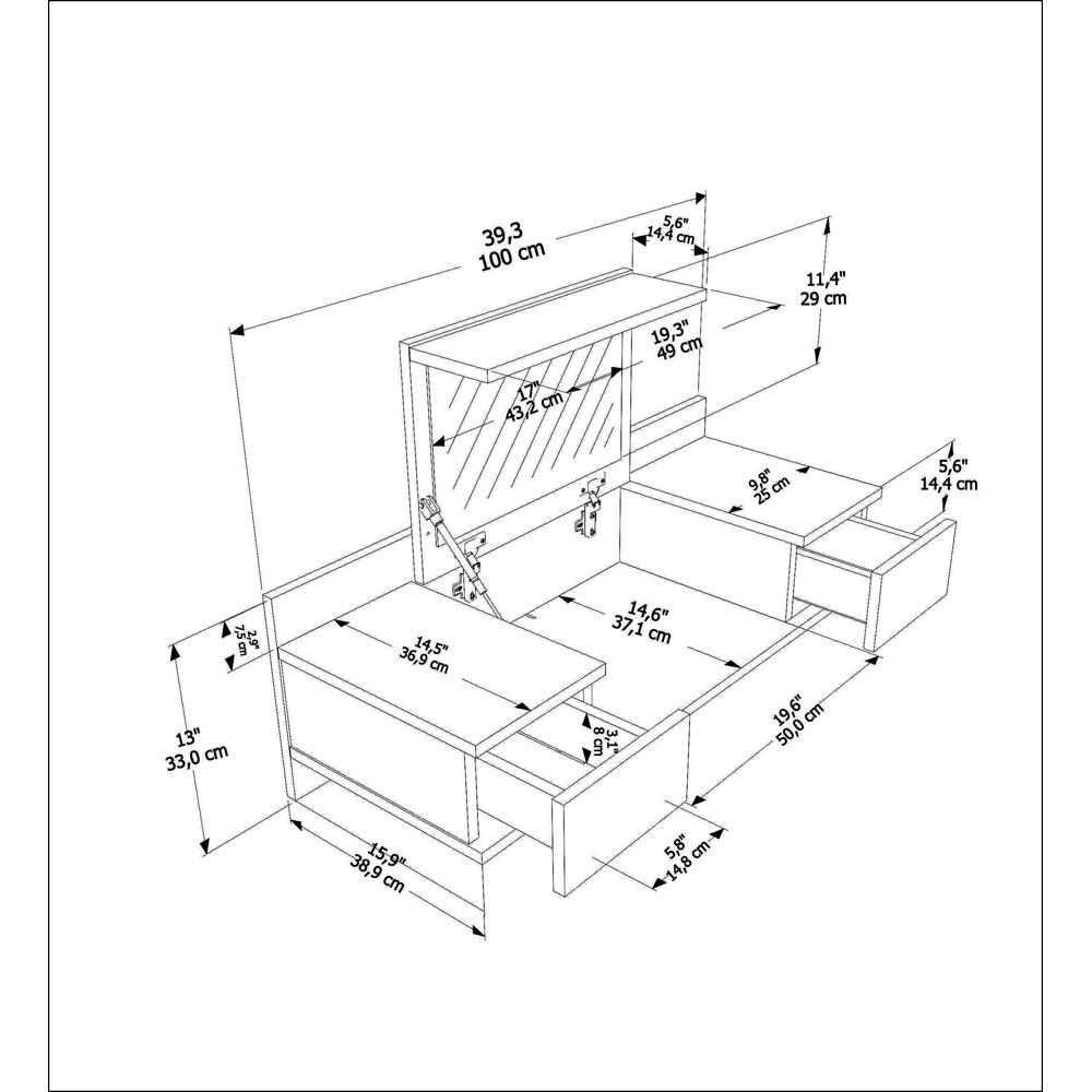 Decorotika Zenn 2 Drawer White Floating Vanity Table Image 8