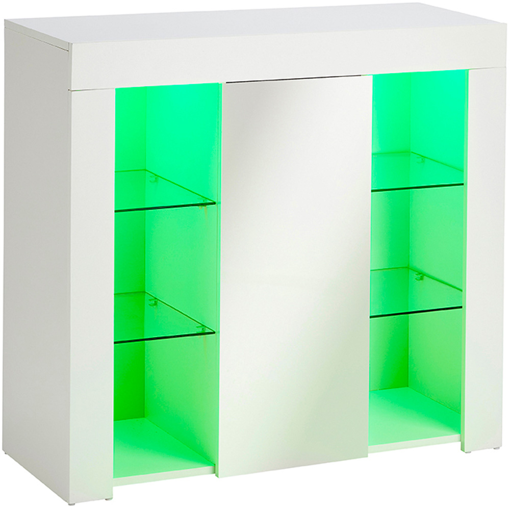 MMT Furniture Designs Single Door 6 Shelf Matt Gloss White Modern Buffet Cabinet with LED Image 4