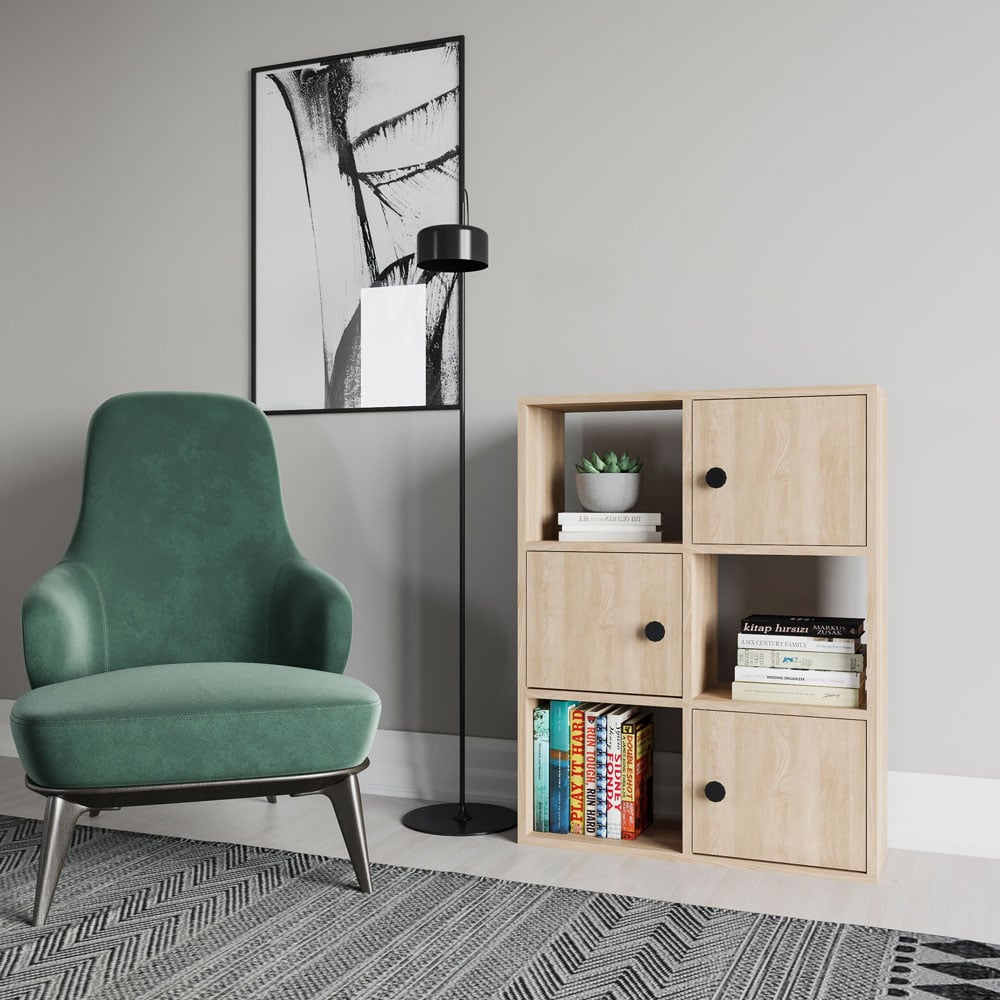 Decorotika Tilton 3 Door 3 Open Shelf Oak Bookcase Image 4