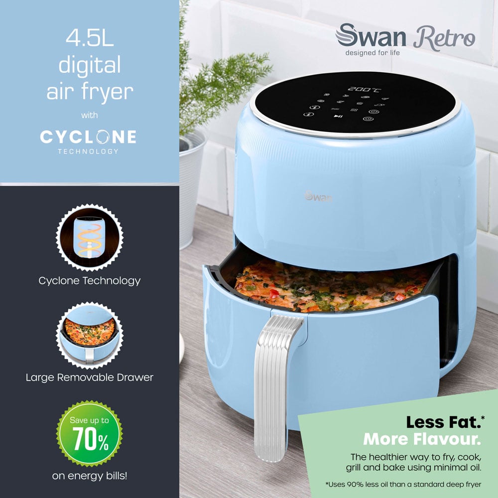Swan Retro SD10513BLU Blue Digital Air Fryer 4.5L Image 2