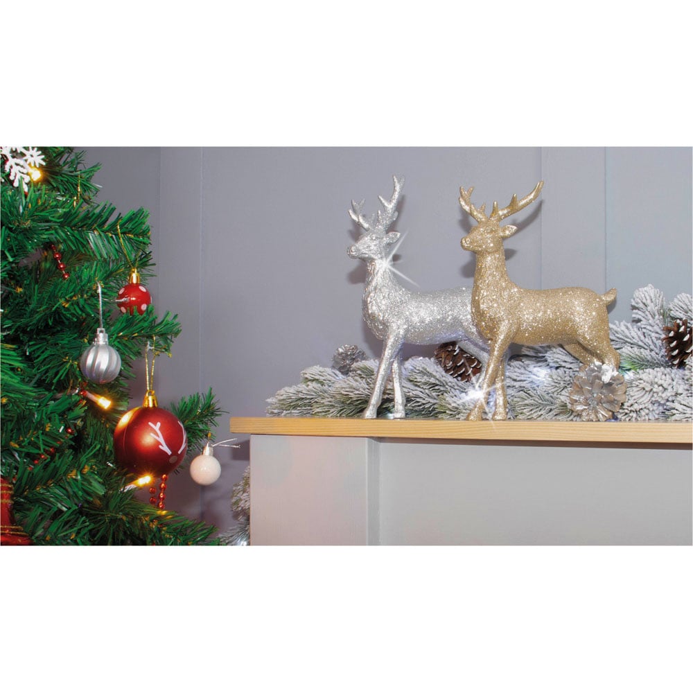St Helens Silver Glitter Polyresin Deer Christmas Decoration Image 5