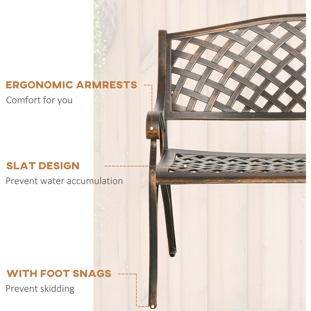 Outsunny 2 Seater Bronze Cast Aluminium Antique Bench with Armrest Image 6