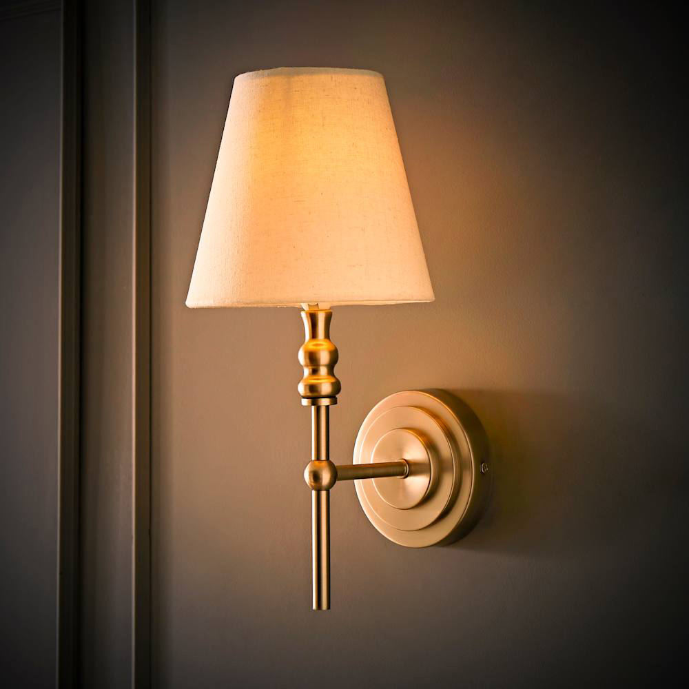ValueLights Maggie Linen Shade Brushed Chrome Candlestick LED Wall Light with Bulb Image 2